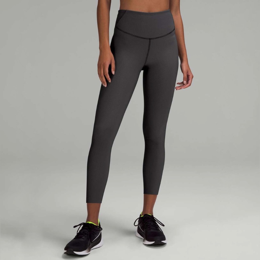 Lululemon Base Pace High-Rise Tights 25" Two-Tone Ribbed in Black / Gull Grey